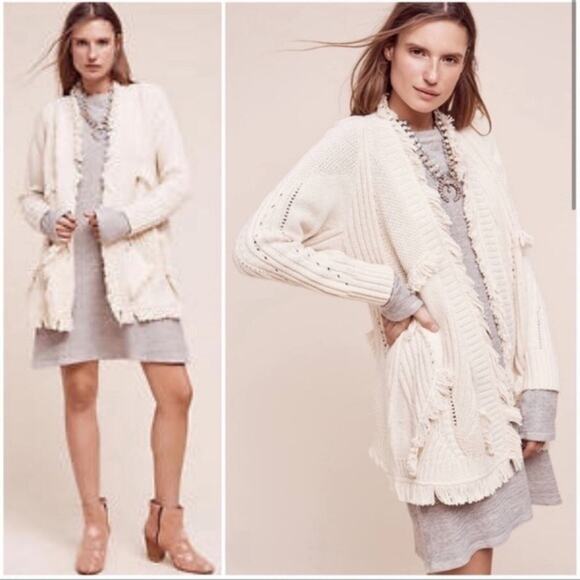 Anthropologie Rosie Neira Rima Cream Fringe Boho Cardigan Size XS - Picture 1 of 15